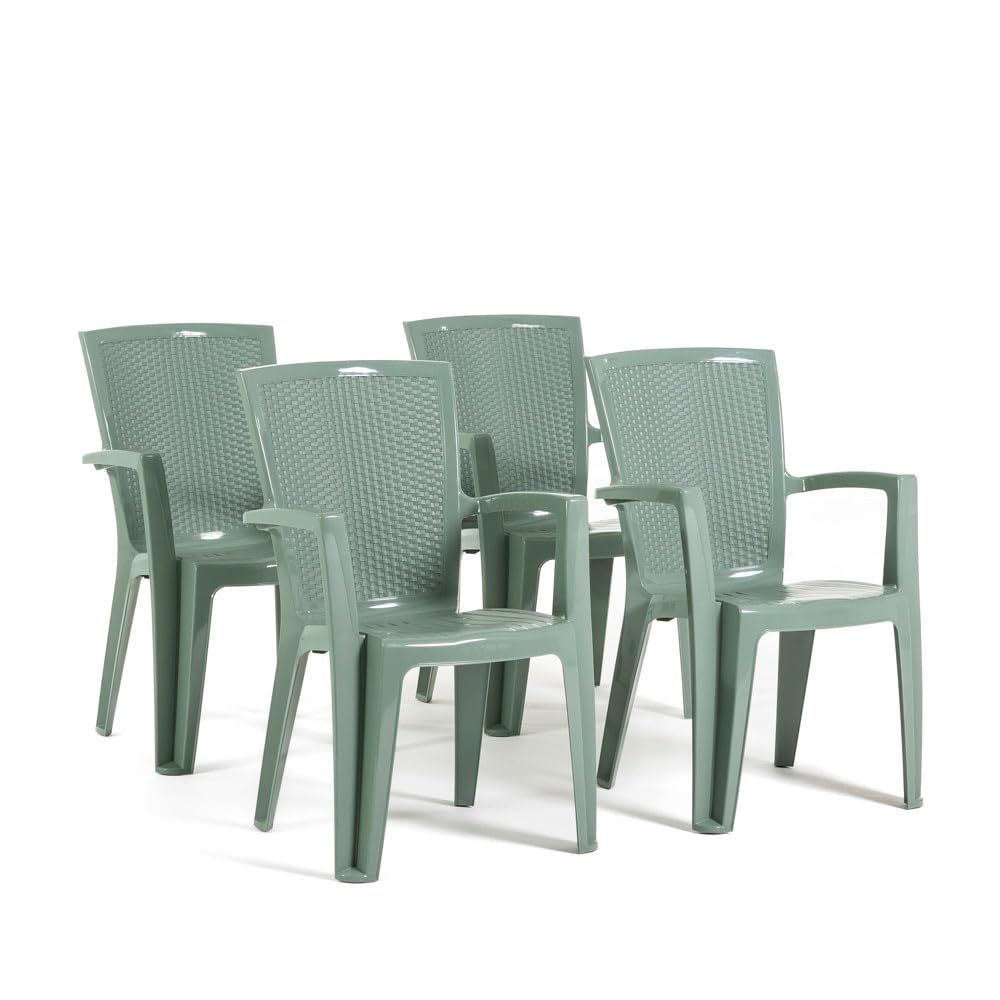 RATTATAN Diana - chaises empilables d'extérieur et de Jardin en résine Effet rotin avec accoudoirs (4, Vert Sauge)