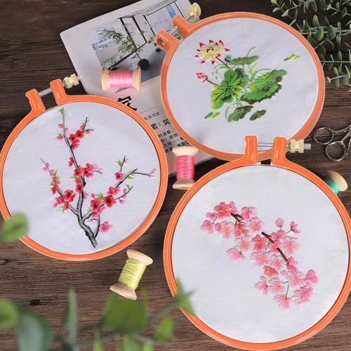 Image of Plastic Embroidery Hoop Ring, 3PCS 4in Round Embroidery Frame Hoop Sets Household Small Embroidery Hoops Cross Stitch with Sdjustable Tension Screw for Beginners and Crafters