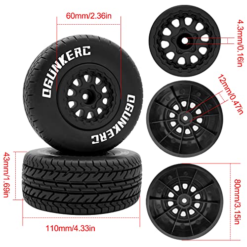 Ogrc 4Pcs 12Mm Hex Tires Plastic Wheel Rims With Foam Inserts Rubber Tyres For 1/10 Tires For Traxxas Slash Redcat Axial Redcat Hsp Tamiya Hpi Kyosho Rc Short Course Truck #TOP3