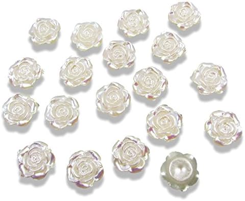50pcs Round Ivory Cream Flat Back Pearl Flower Rose 12mm AB Irridescent Embellishments Weddings Crafts