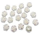 50pcs Round Ivory Cream Flat Back Pearl Flower Rose 12mm AB Irridescent Embellishments Weddings Craf