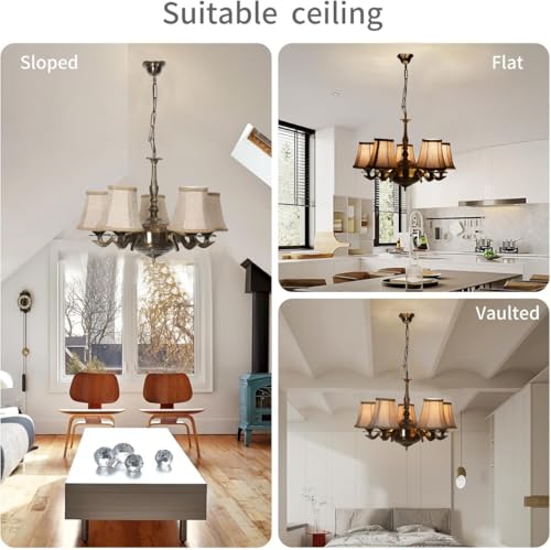 Image of Devansh 05 Lights Beige Round Shade with Antique Golden Chandelier -K