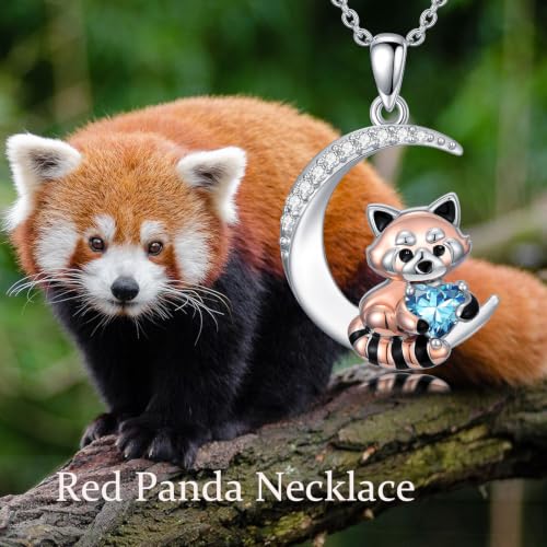 Image of PROESS Animal Birthstone Necklace 925 Sterling Silver Otter /Axolotl /Hippo /Elephant /Dachshund /Monkey /Red Panda Pendant Necklace Animal Birthstone Jewelry Gifts for Women