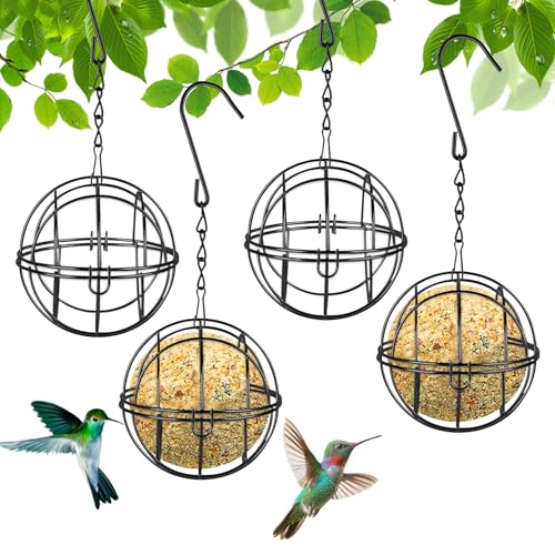 4 Pièces Mangeoire Oiseaux Exterieur à Suspendre, Mangeoire pour Oiseaux, Bird Feeder avec Crochets en Forme de S, Distributeur Boules de Graisse Oiseaux, Mangeoires pour Oiseaux Sauvages (Noir)