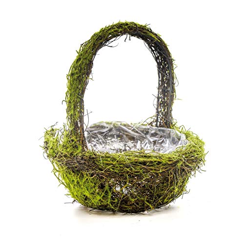 Cesta Oval com Alca com 1 Unidade, Marrom/Verde, Cromus