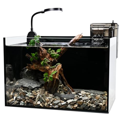 Nano Nature Aquarium Kit,2.8 Gallon Small Aquarium Set Glass Fish Tank with Waterfall Filter and Light for Beginners and Children to Keep Betta Fish, Goldfish, Shrimp, and Aquatic Plants