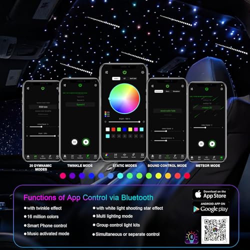 Image of Small Size Fiber Optic Starlight Headliner Kit, Shooting Stars + Twinkle + Sound-Activated APP& Remote Control Starlight Engine for Car Home, 500pcs 13.1ft