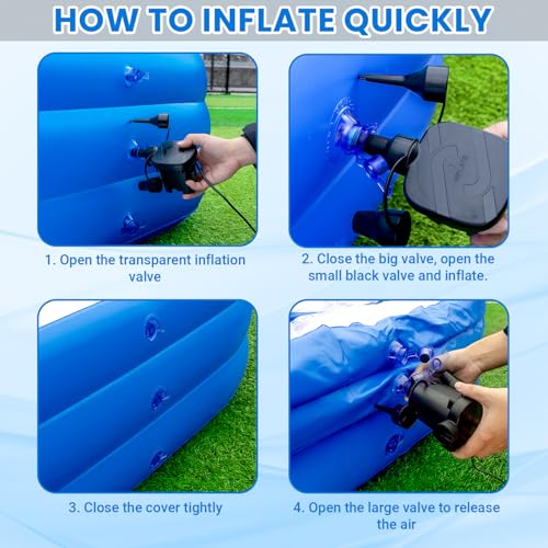 Image of Inflatable Swimming Pool for Family, 130 inch x 72 inch x 22 inch Large Blow Up Pool for Adults & Kids, Thickened Backyard Pool with Pump, Quick Inflation Summer Outdoor Water Party Pool