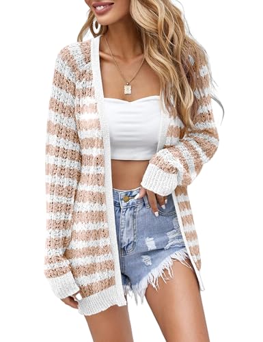 Image of Women Crochet Lightweight Cardigan Cover Up Open Front Long Sleeve Summer Cardigans