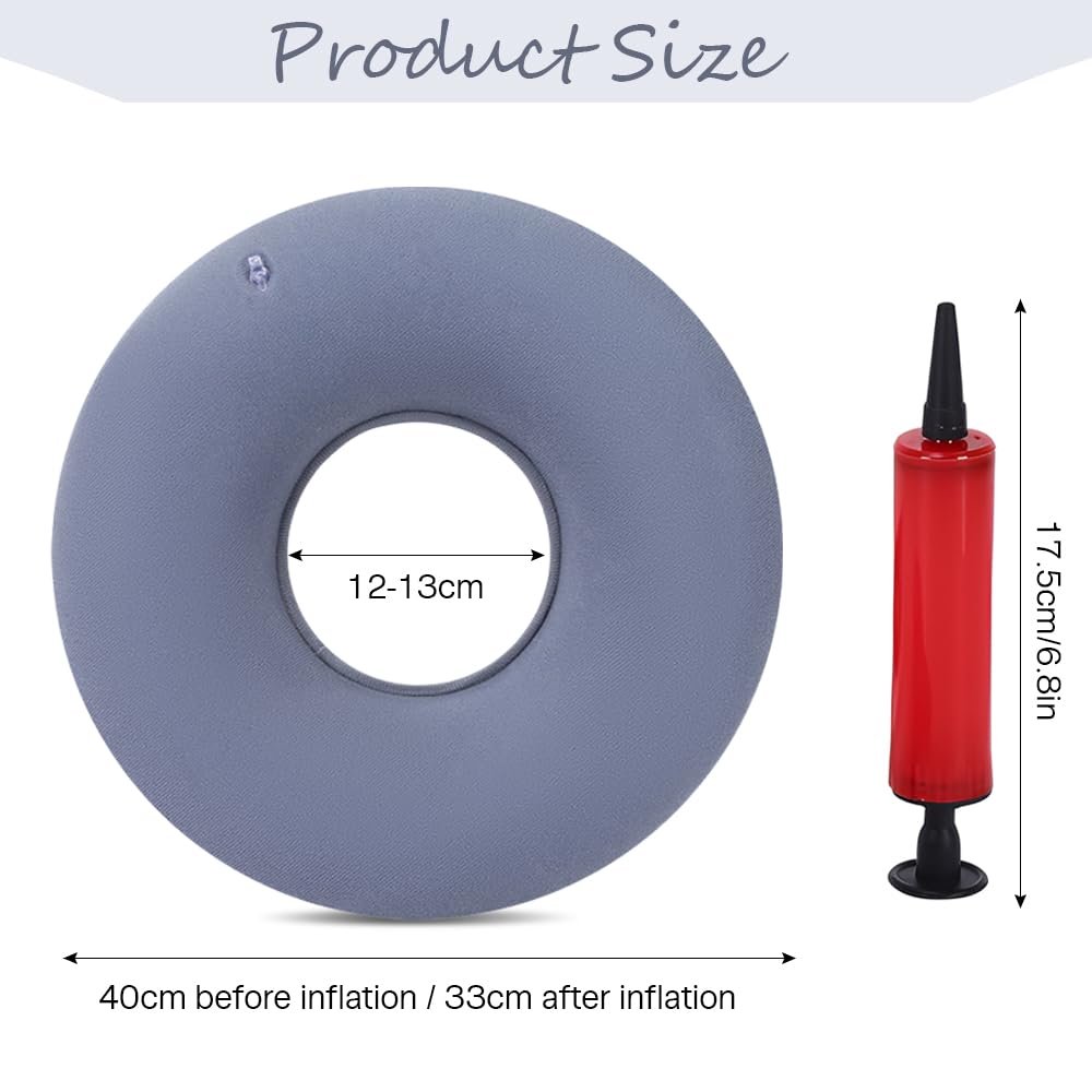 Bouee Coccyx Coussin Coccyx pour Hémorroïdes - Gris - 1 pièce - Coussin Hemorroide - Coussin D'assise Donut - avec Pompe pour l'inflammation et Les Problèmes du Coccyx Coussin Ergonomique Assise