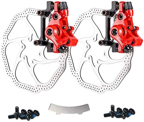 Farbetter Bike Disc Brake Kit, Including Front and Rear Caliper, 160mm Rotor, Mechanic Tool-Free Pad Adjuster for Mountain Bike, Road Bike, Fixed Gear Bike, MTB, BMX (Red)