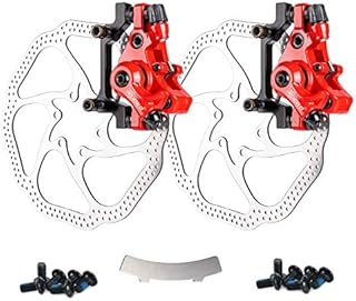 Farbetter Bike Disc Brake Kit, Including Front and Rear Caliper, 160mm Rotor, Mechanic Tool-Free Pad Adjuster for Mountain Bike, Road Bike, Fixed Gear Bike, MTB, BMX (Red)