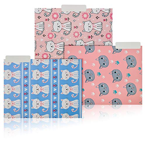Decorative File Folders - 18 Count Cute File Folders USA Letter Size (8.75 x 11.5), 1/3-Cut Tabs, Includes 3 Cute Cat Designs-Cat Stationary
