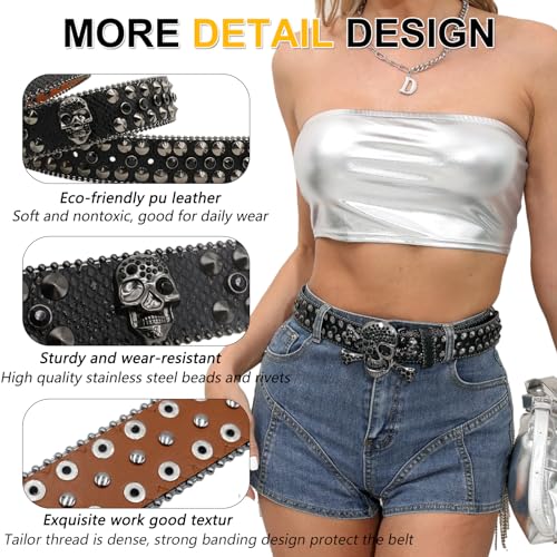 Rhinestone Skull Belt for Men Women Studded Belts Y2k Punk Skull Belt Bling Stylish Rhinestone Cowgirl Belts3