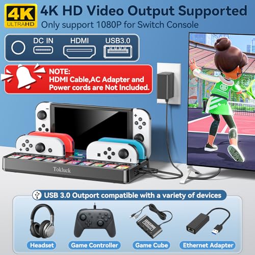 Image of Switch Docking Station for TV with Controller Charger, Replacement for Switch TV Dock with HDMI Adapter, SW Base Station Portable Charging Dock with 10 Game Slots