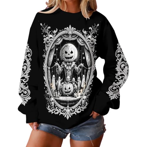 Halloween Sweatshirt Women Pumpkin Ghost Crewneck Shirts Vintage Streetwear - image 2