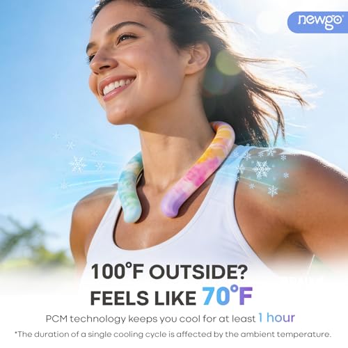 Image of NEWGO Neck Cooling Tube, Neck Cooler Wrap for Summer, Rainbow, 1 Pack | Hands-free Wearable Cooling, Reusable Ice Ring for Gardening, Menopause Hot Flashes, and Outdoor Sports