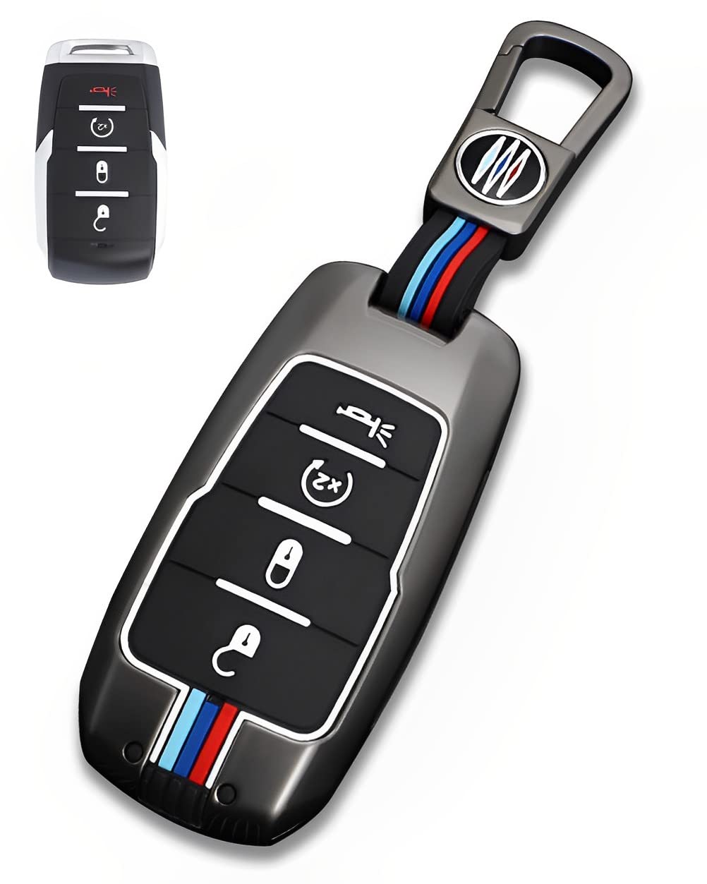 YONUFI for Ram Key Fob Cover Case Metal Shell Smart Key Holder Protector Compatible for 2019-2024 Dodge Ram 1500 2500 3500