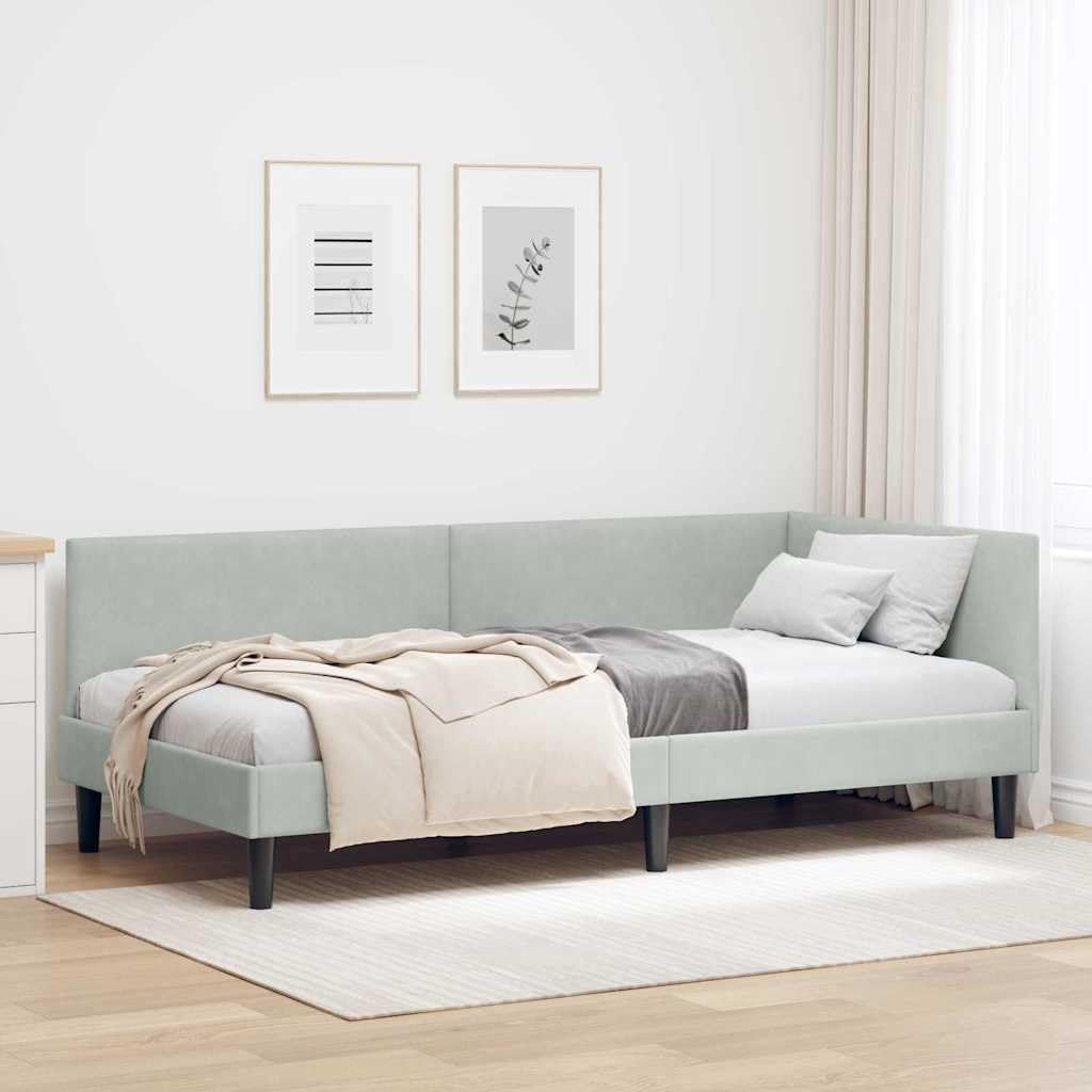 vidaXL Rama łóżka narożnego Jasnoszary 90 cm x 200 cm Aksamit