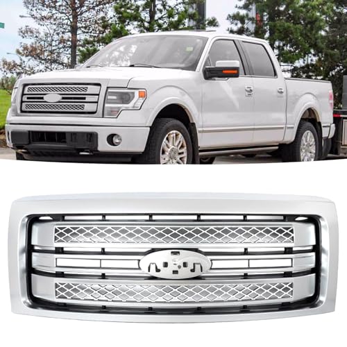 Bewild Front Bumper Upper Grille Platinum Style Grill Fit For 2009 2009 2010 2011 2012 2013 2014 Ford F150 F-150 Chrome Grille Replacement for DL3Z8200EA FO1200631C (Chrome)