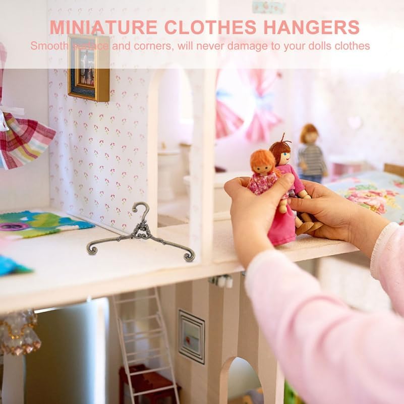 OUNONA 15 pcs Mini Hangers for Dolls Miniature Metal Clothes Hangers Doll Clothes Hanger Set for Dollhouse Storage Kids Room Decor Mini House Display