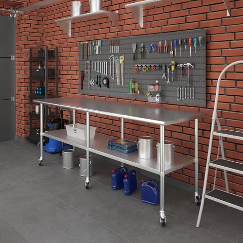 Image of AmGood 96 inch Long x 36 inch Deep Stainless Steel Table with Casters