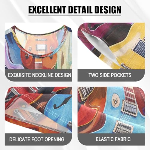 ALAZA Colorful Electric Guitar 3d Music Stylish Pajamas Set Short Sleeve Cotton Sleepwear Summer Pjs 2 Piece 5-14Y4