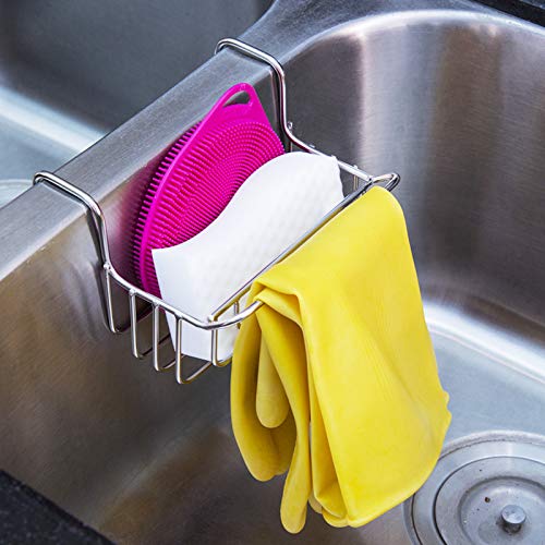 Kitchen Sponge Holder for Sink, Sink Organizer Caddy Brush Soap Drainer Rack, Premium Stainless Steel