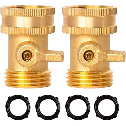 LIULO TOOL Brass Garden Hose Shut-Off Valve, 2 Pack 3/4 Inch Heavy Duty Solid Brass Garden Hose Shut Off Valve with 4 Extra Rubber Washers Cover