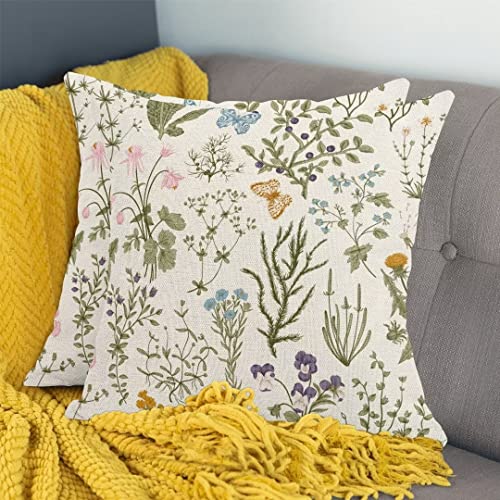 Aeioae Spring Pillow Covers 16X16 Set Of 2, Garden Plants Herbs Cushion Cases Wildflowers Botanical Classic Design Throw Pillow Covers For Home Decor Sofa Car Bedroom #TOP1