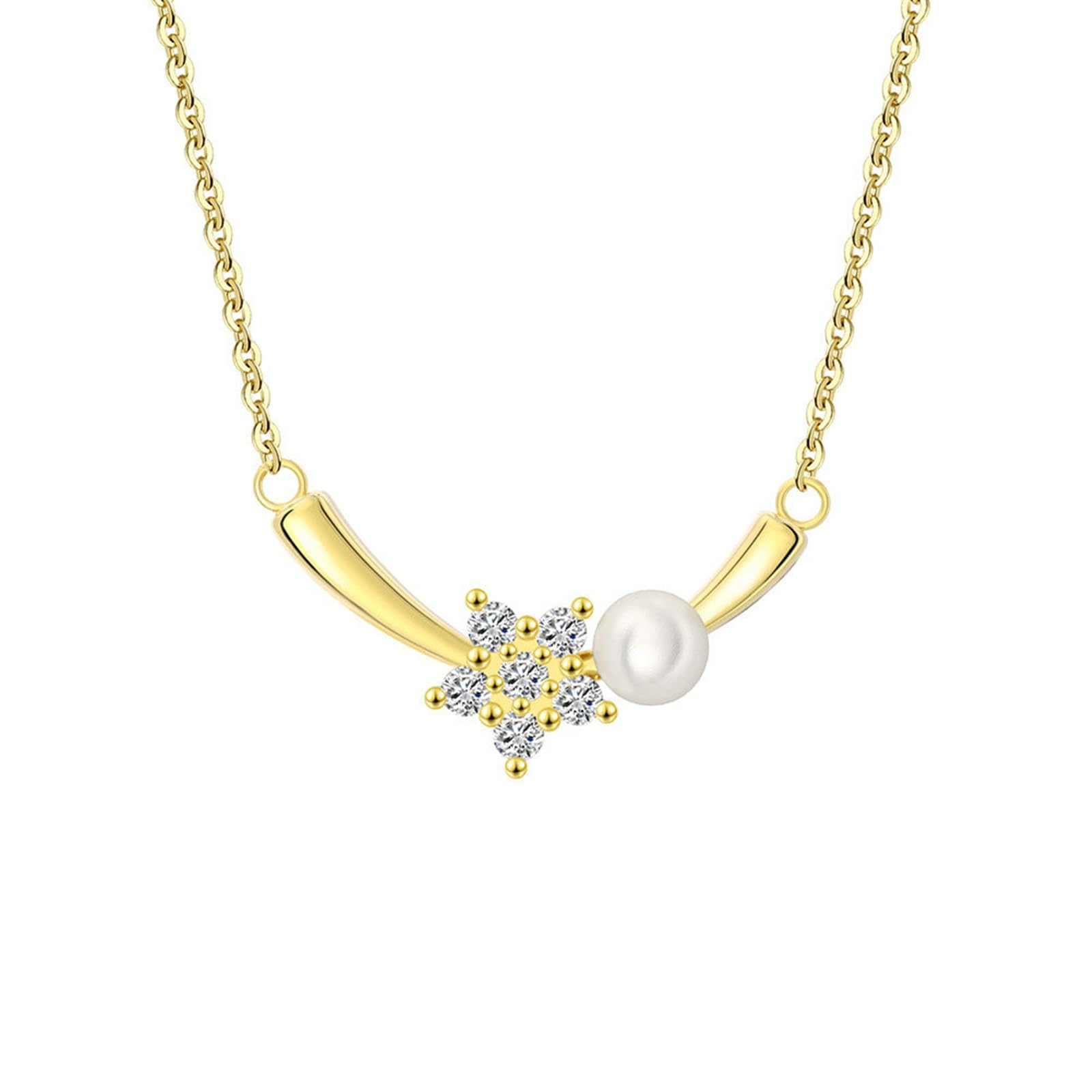 Collana Argento Bambina, Donne Argento 925Collana da Donna da 50 cm con Ciondolo a Forma di Fiore in Zirconia cubica e Perla
