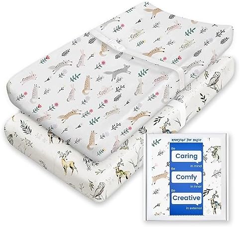 Extra Stretchy Changing Pad Cover, TotBasic Ultra Soft Premium Jersey Knit Changing Pad Sheets, Unisex for Boys and Girls, Safety Strap, Fits All Standard Changing Tables/Dresser Tops - 2 Pack