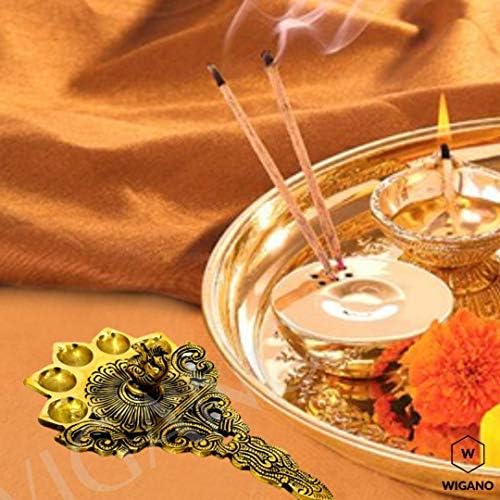Frienemy Presents 7.5" Genuine Brass Hand Held Diya | Deepak | Deepam Oil Lamp in Black Antique Finished for Home Temple Akhand Puja Articles Decor Gifts #Frienemy-678