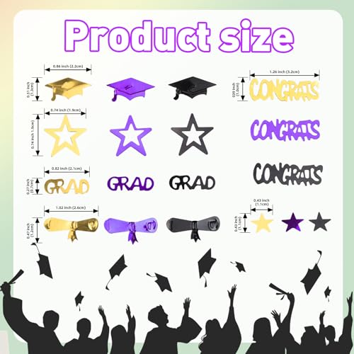 Image of Purple Gold and Black Graduation Confetti 2026, 1000 Pcs Congrats Grad Confetti Class of 2026 Party Table Centerpiece for 2026 Graduation Party Decorations