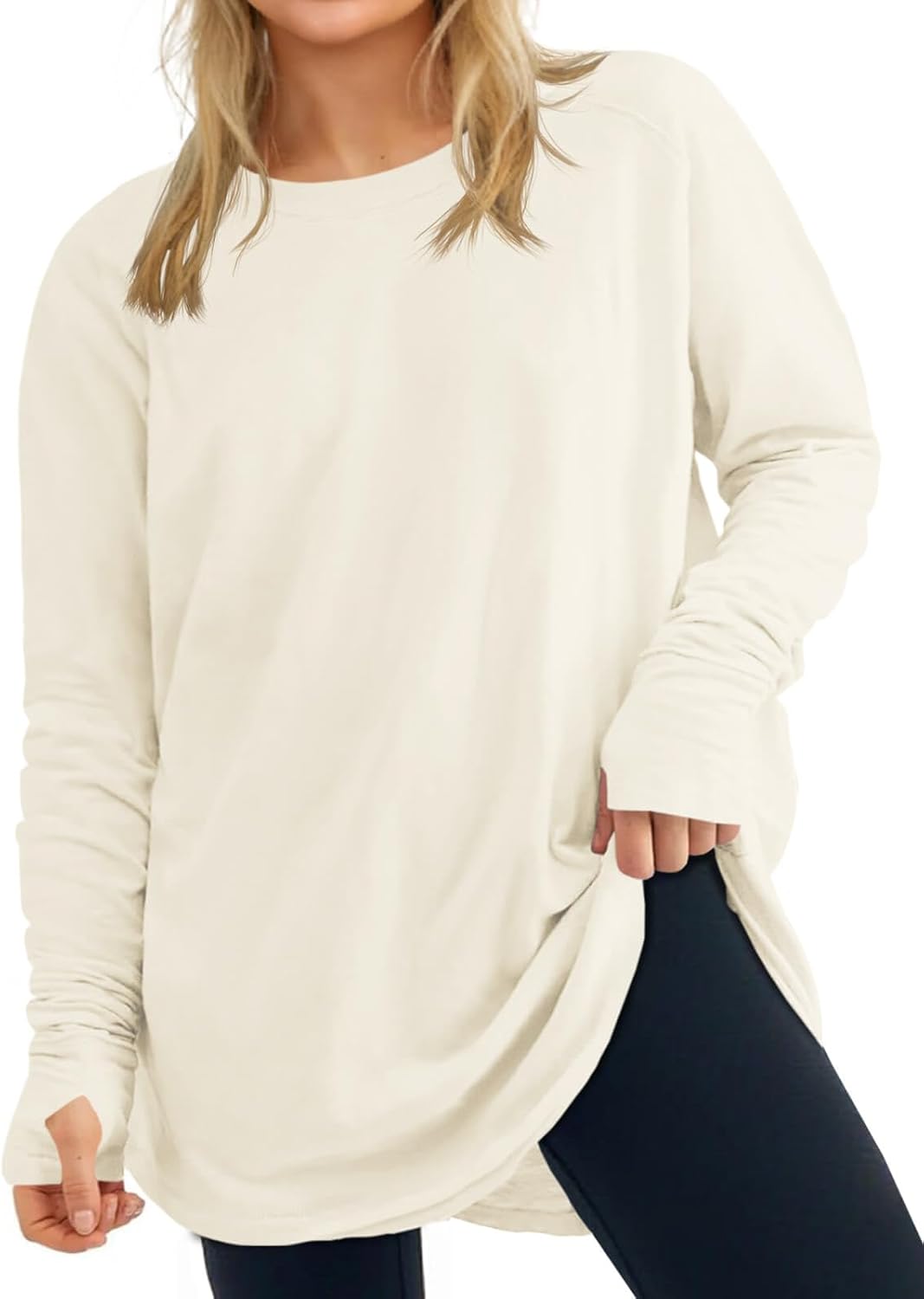 Women's Plus Size Long Sleeve Tunic Top Crew Neck Summer Oversized Fit Basic T Shirts Blouse