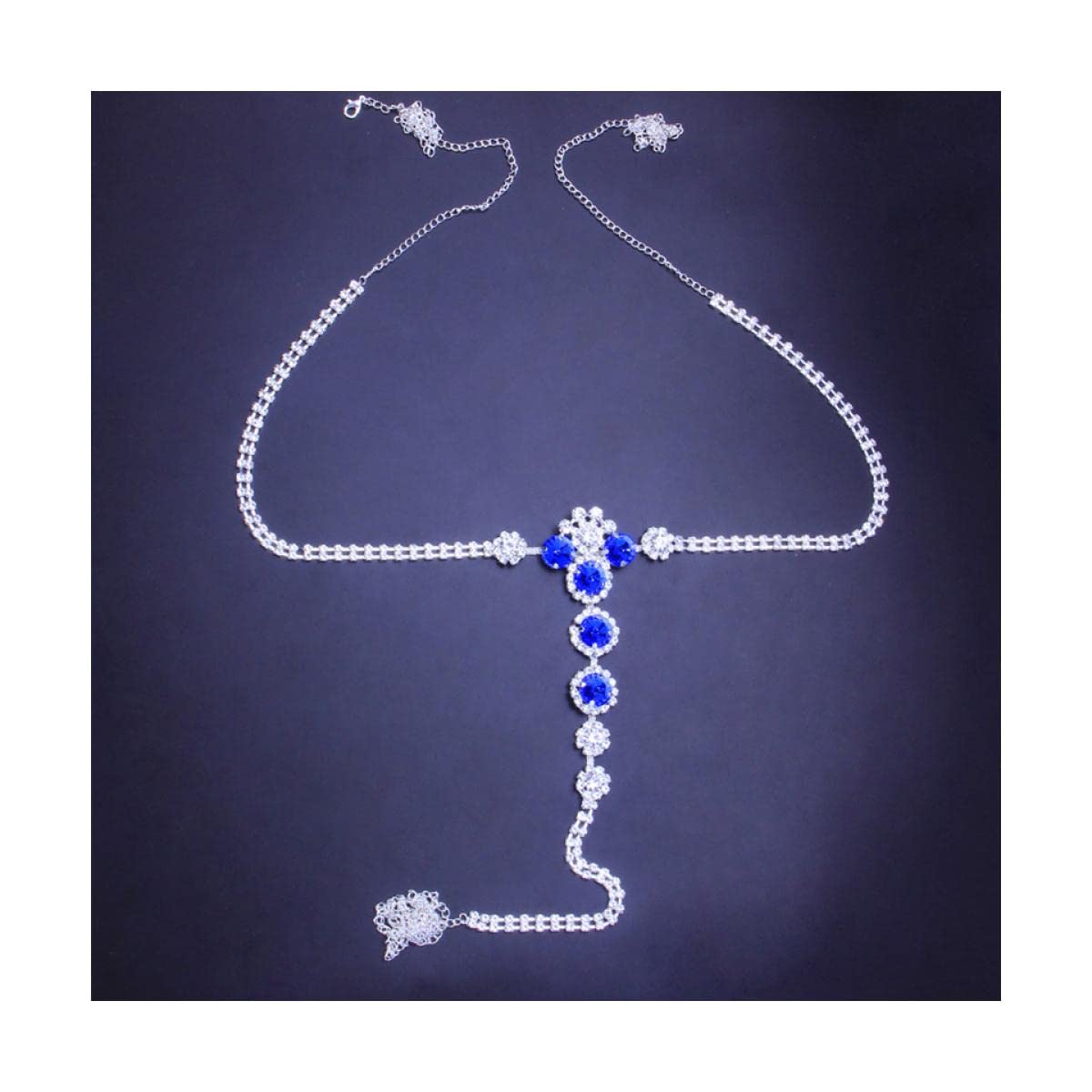 KLXSIVU Body Decorated Chain Sexy Blue Crystal Thong Panties Underwear Jewelry For Women Sparkly Belly Waist Bikini Accessories A