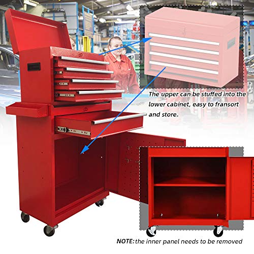 Big Rolling Tool Chest, Tool Chest with Drawers and Wheels Tool Cabinet Tool Storage Removable,Rolling Tool box with Lockable Drawers, Toolbox for Mechanics Garage Workshop (Red)