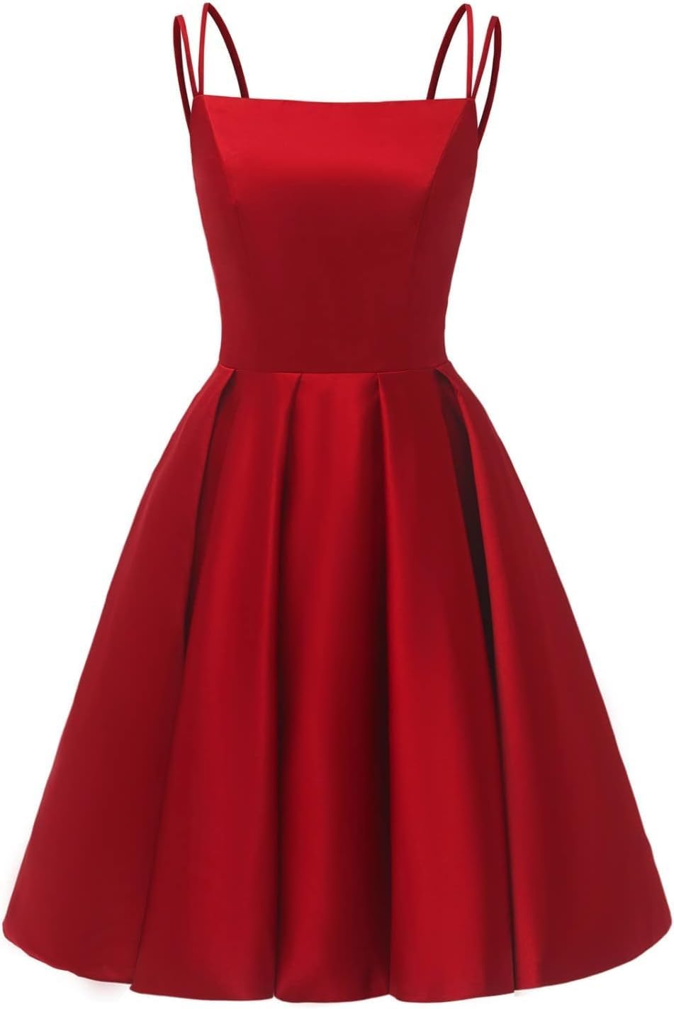 Yiann Women's Red Satin Homecoming Dresses For Teens Spaghetti Strap A Line Ball Gown Knee Length Cocktail Prom Dress Uk6
