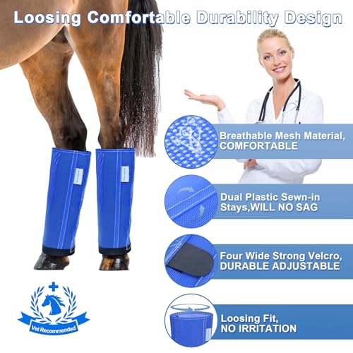 Image of Horse Fly Boots Set of 4, Fly Boots for Horses, Leggings for Horses, Reduce-Stomping, Breathable Mesh, Loose Fitting, Stay Up Not Sag, No Rub