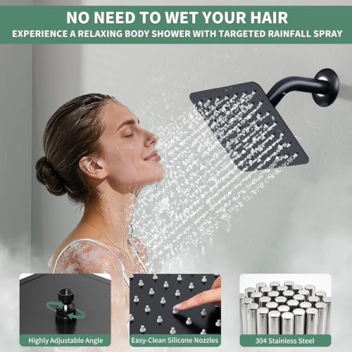 SunCleanse Sistema de Ducha 3 Vías Negro Mate con Ducha de Mano para Pareja | Cabezal de lluvia de 10", Rociador de pared de 6", varita de mano, desviador de botón, válvula anti-quemaduras, boquillas de limpieza fácil miniatura 5