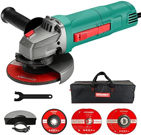 HYCHIKA Angle Grinder,4-1/2inch Grinding Tool 10000RPM with 2 Wheel Guard,5 Wheel Disc,7.5A Power Grinder for Metal,Tile Cutting and Grinding