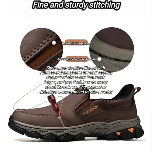 Men's Casual Comfortable Waterproof Outdoor Non-Slip Leather Walking Hiking Breathable Slip on Loafers for Walking Office and Driving Dress3