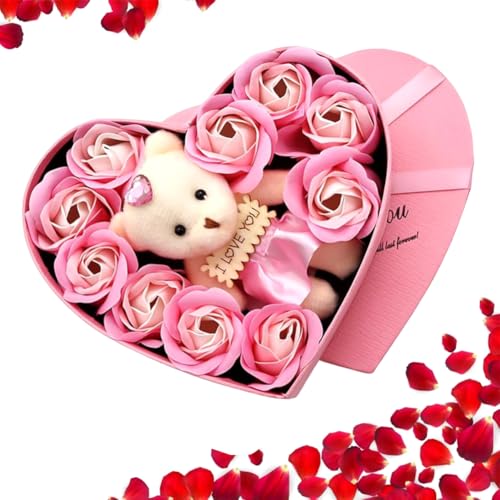Rosa de Jabon Flor + Bonito Felpa Oso,Caja de Regalo de Flores de jabón en Forma de Corazón,Caja de Regalo de Flor de jabón de Rosa Artificial,para San Valentín Navidad Cumpleaños Aniversario Rosa de Jabon Flor + Bonito Felpa Oso,Caja de Regalo de Flores de jabón en Forma de Corazón,Caja de Regalo de Flor de jabón de Rosa Artificial,para San Valentín Navidad Cumpleaños Aniversario
