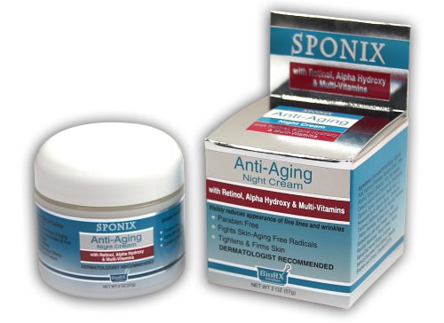 BioRx Sponix Anti Aging Night Cream - Enriched with Retinol (Vitamin A), Alpha Hydroxy Acid and Antioxidant Vitamin C - Fights Skin Aging and Tightens Skin - Paraben Free - 2 oz