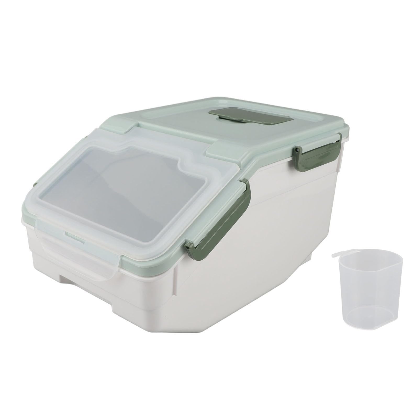 Asixxsix Récipient à Riz Hermétique, Bac en PP épaissi Studry pour Grains de Farine de Riz, Couvercle Facile à Ouvrir et à Fermer, Vert Menthe avec Tasse à Mesurer (5kg / 11lb)