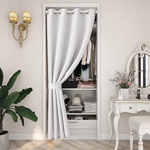 Homeideas Greyish White Doorway Curtains Privacy, Grommet Closet Door Curtain For Bedroom, W39 X L78 Inch Solid Blackout Door Cover Curtains, Tie Back Insulated Window Curtain Drape, 1 Panel #TOP5