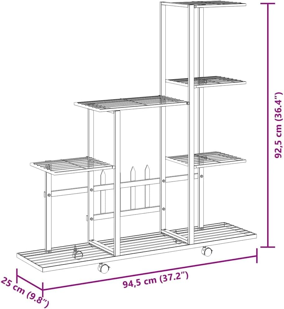 vidaXL Plant Stand, Plant Rack, Plant Shelves for Indoor and Outdoor, Flower Pot Stand for Patio Balcony Garden Living Room Hall, Black Metal