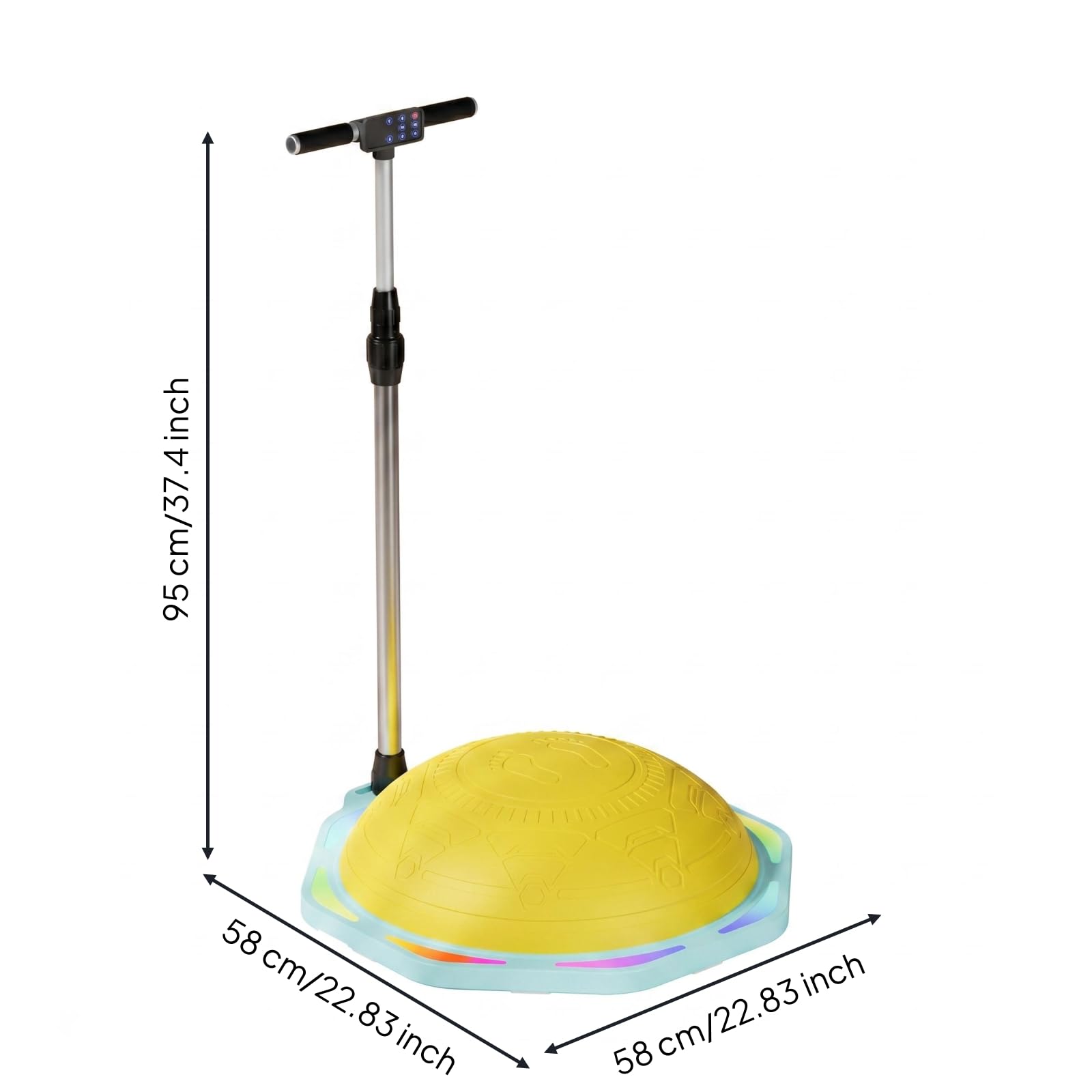 rockible Children Balance Ball Cúpula de Equilibrio Infantil de Balance para Niños Barra Extraíble con Agarre Superficie, Amarillo, con Reposabrazos, Bluetooth Y Luces De Colores