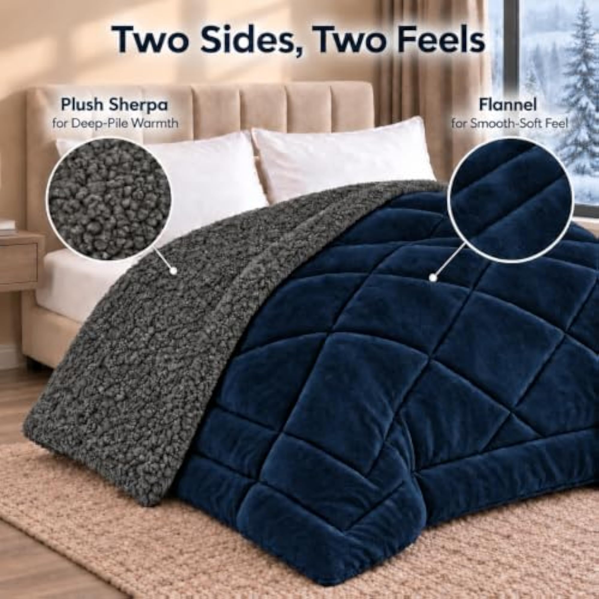 Fleece Sherpa Heavy Winter Quilt Blanket, Single