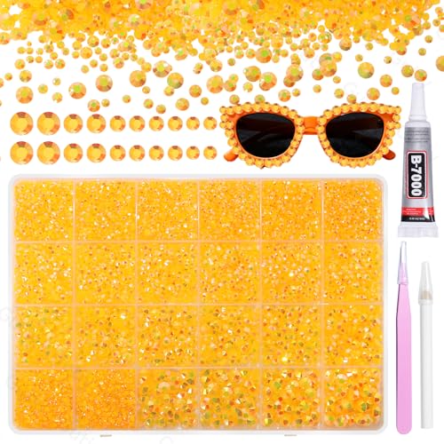21000Pcs Orange Yellow Rhinestones for Bedazzling Kit Mix Sizes Jelly Bedazzling Resin Gems Yellow Gems Bedazzling for Crafting Flatback Resin Rhinestones for Craft DIY Face Makeup